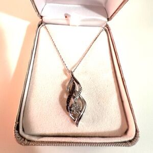 Black & White Diamond Twist Sterling Silver Pendant Necklace Like-New